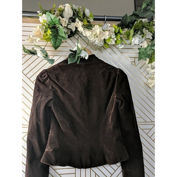 BCBGMaxazria Women's Velvet Military Cut Blazer Brown Mandarin Collar XS NEW - Picture 6 of 8